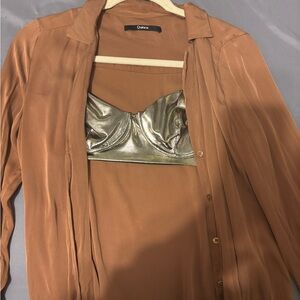 Quince brown satin button up